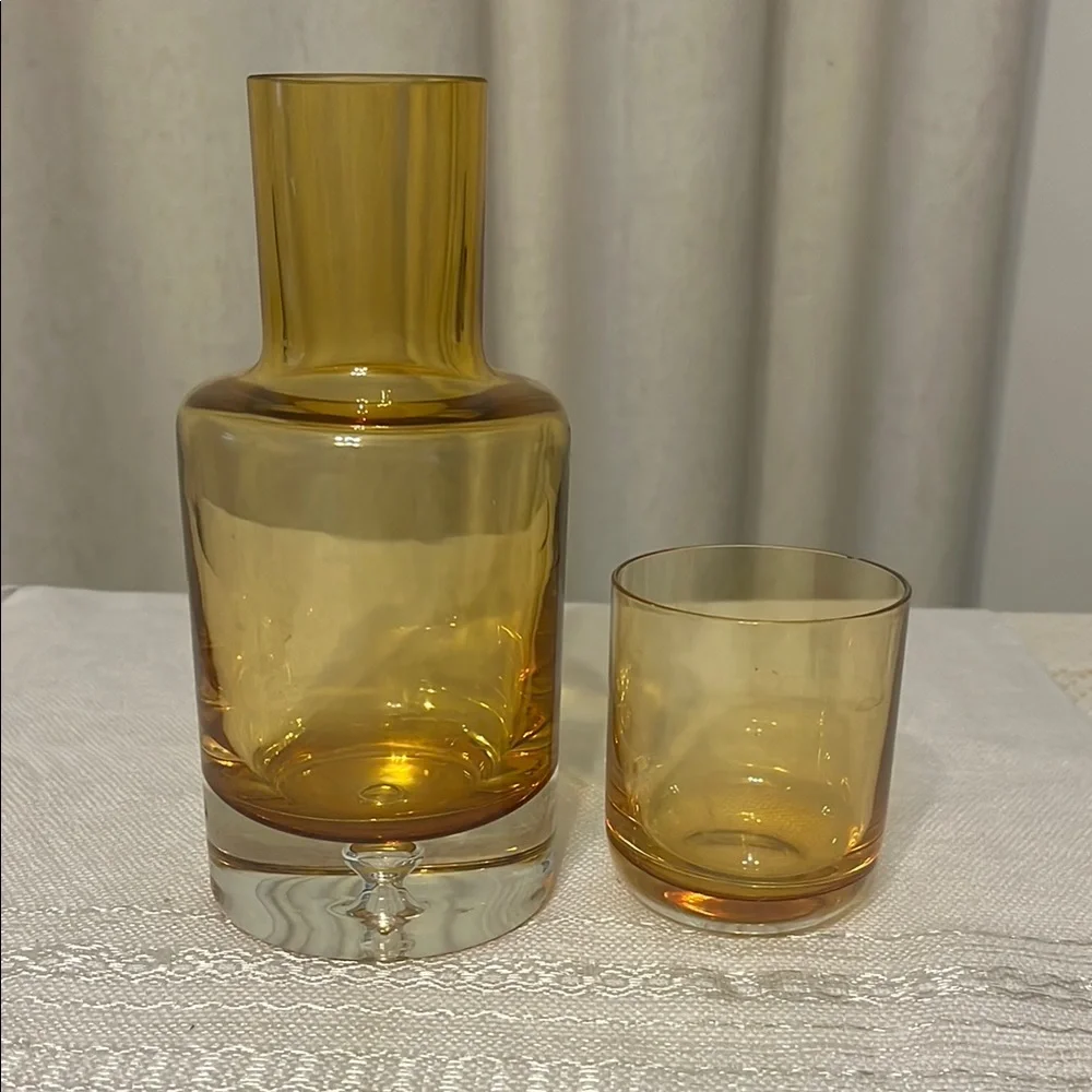 Amber Glass Carafe and Tumbler Set